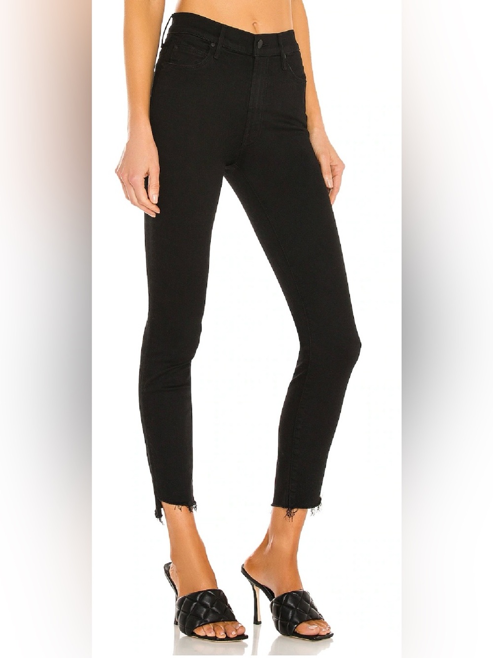 MOTHER The Stunner Zip Ankle Step Fray Not Guilty Black Jeans 29 Medium